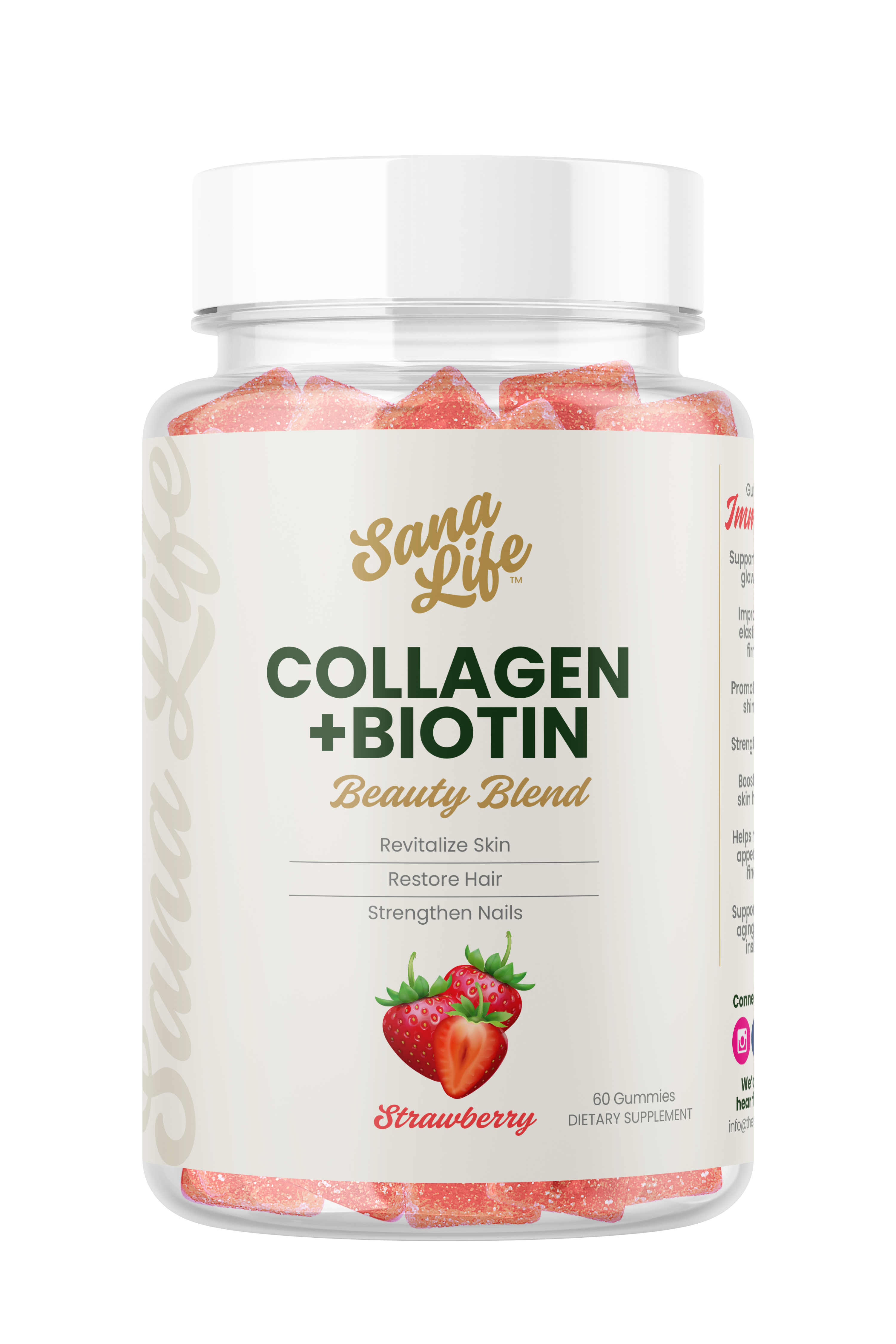 Collagen + Biotin - Hair Skin and Nails- Strawberry - Sana Life